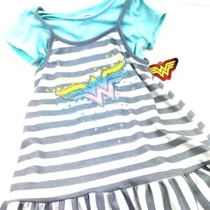 Girls Slip Dress Size 4/5 Wonder Woman Matching 2pc Set Children Kids Glitter